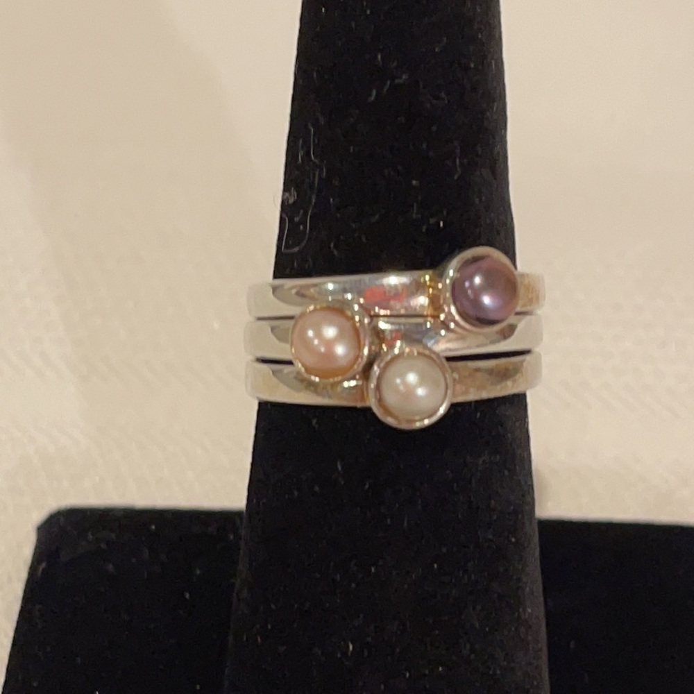 Pearl Skinny Stacking Rings - Picture 2 of 7
